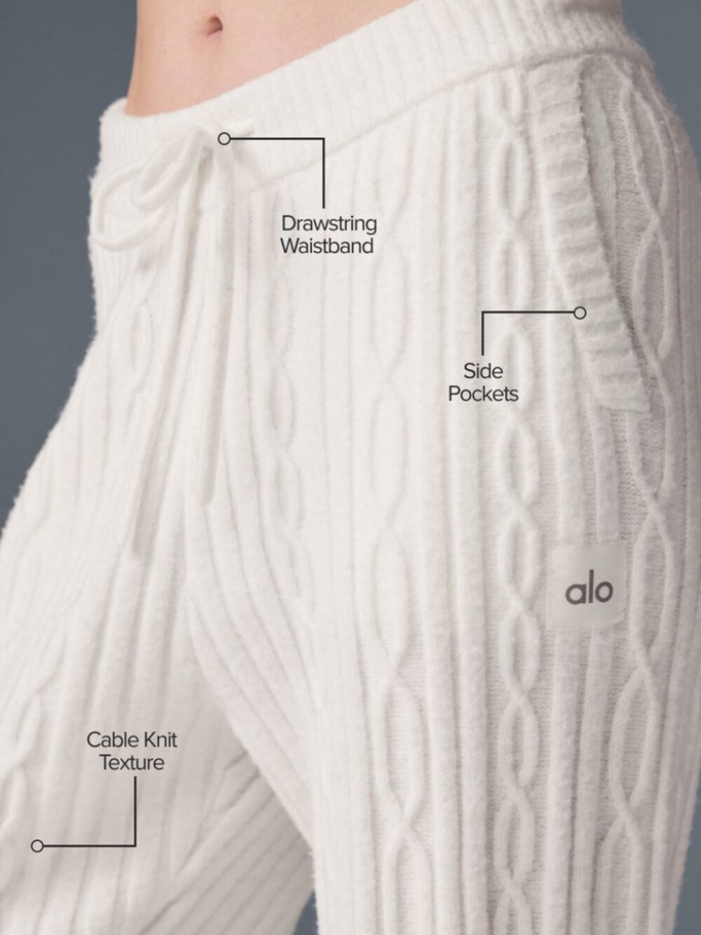 ALO Yoga NWOT Ivory Cable Knit Winter Bliss Pant Size Medium - Picture 3 of 7